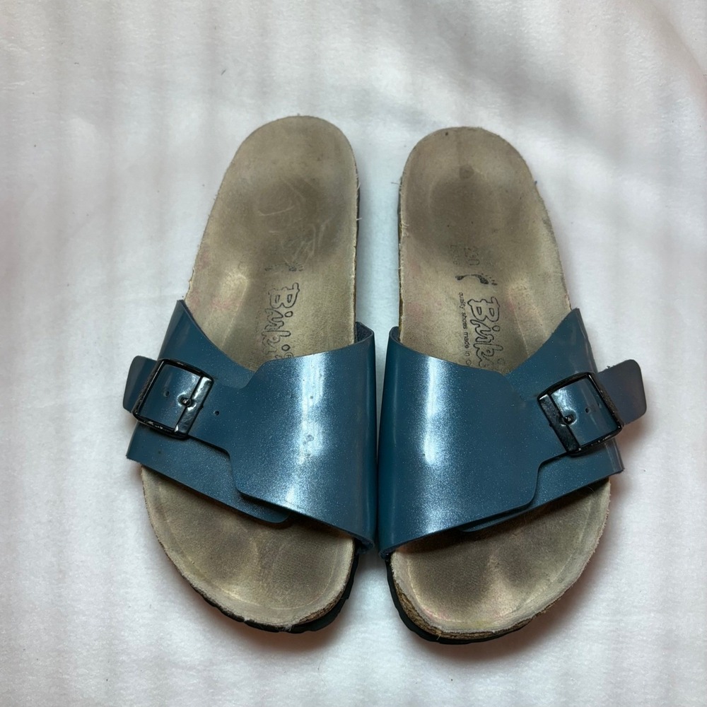 Birkis Birkenstock Madrid Metallic Blue Slide Sandals Size 39 L8 M6